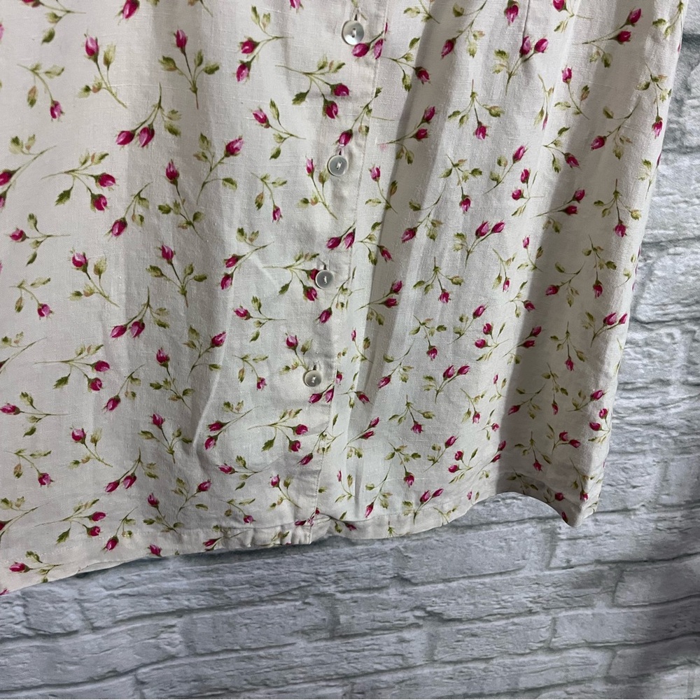 VTG 100% Linen Eddie Bauer Floral Button-Up Shirtdress Cottagecore Chic - Picture 9 of 13